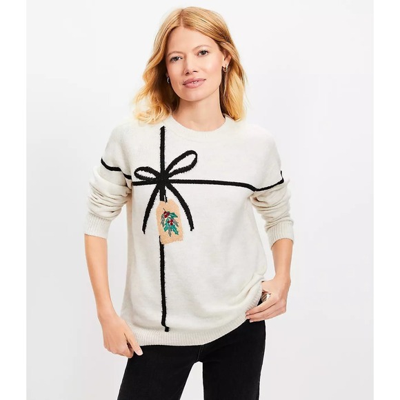 Loft Petites Holiday Gift Cream Everyday Pullover Sweater Women's Size Petite M‎ - Picture 1 of 8
